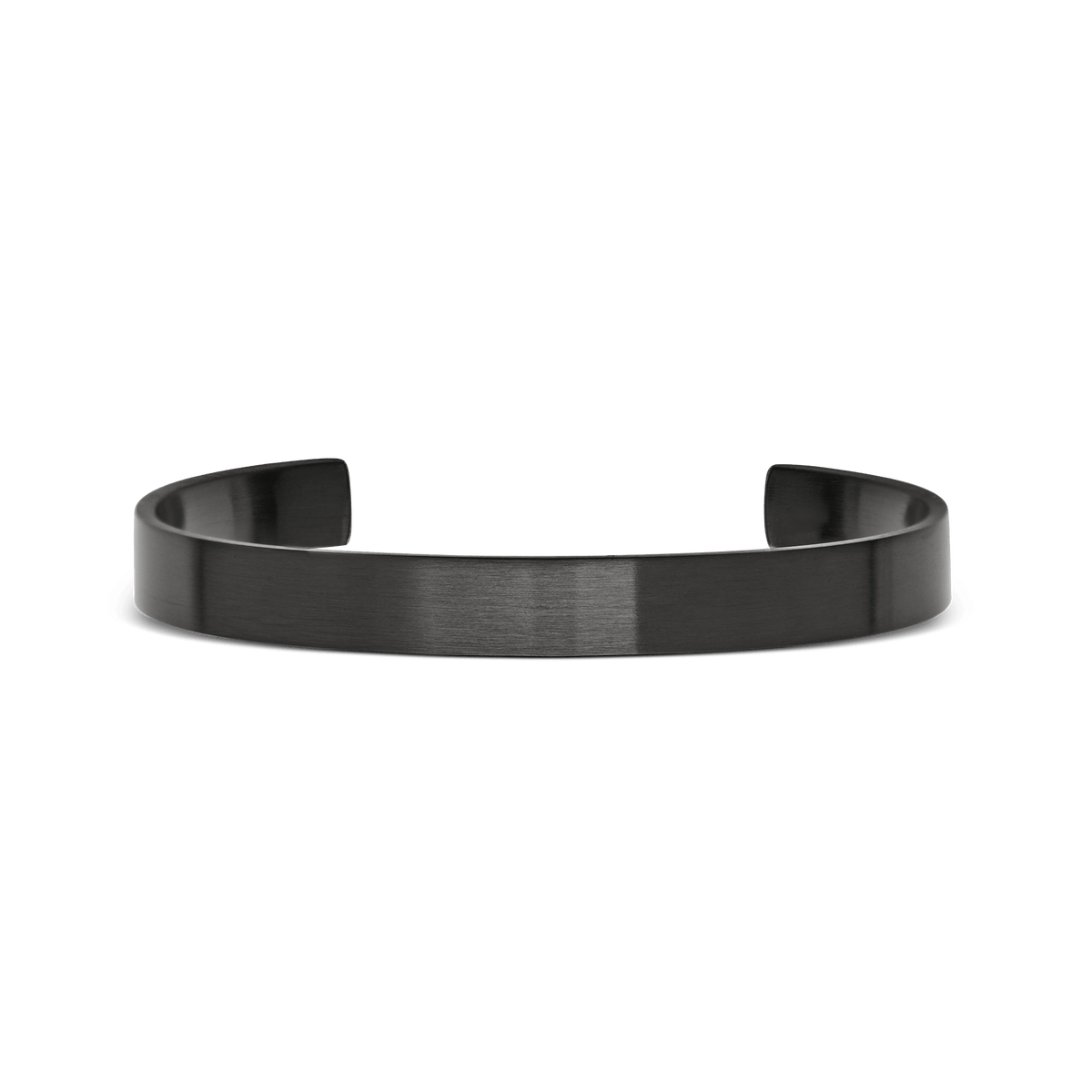A minimalist graphite cuff bracelet with a brushed finish, featuring a slim 7 mm width and open design for easy adjustment and comfortable everyday wear.