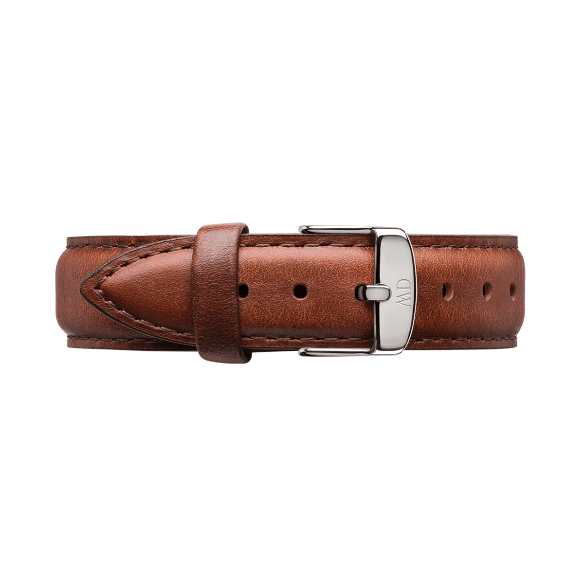 St Mawes Strap Silver in classic brown leather with a polished silver buckle, featuring smooth edges and fine stitching for a refined, versatile look.