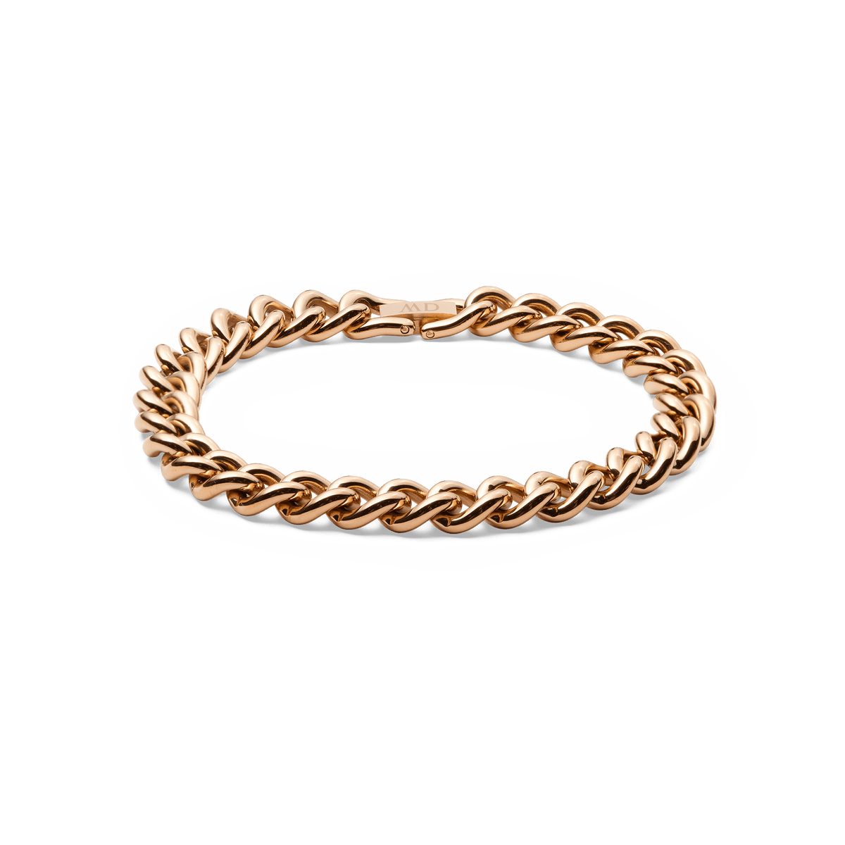 Chunky Chain Bracelet Rose Gold featuring bold, interlocking links with a polished rose gold finish and a secure fold-over clasp, designed for a statement yet refined look.