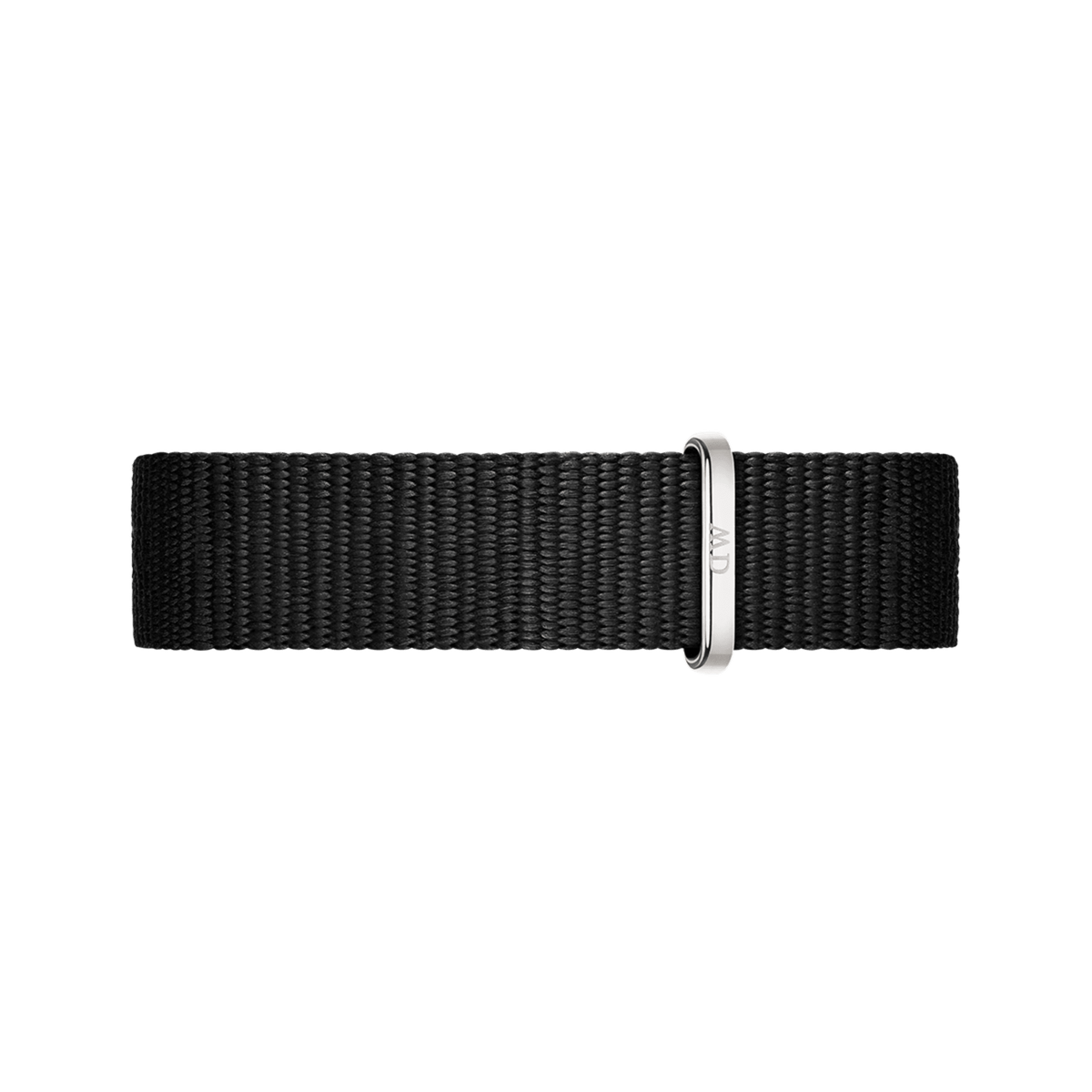Cornwall Strap Silver showcases a minimalist black NATO style watch strap made from durable polyester, finished with a polished silver buckle for a refined look.