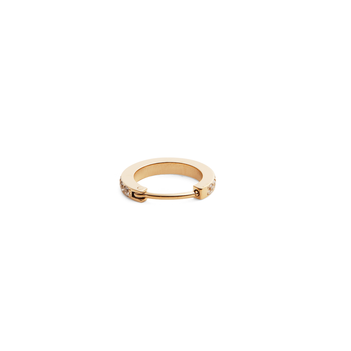 Crystal Hoop Earring Gold shown closed, highlighting its slim gold hoop and sparkling cubic zirconia crystals set along the front.