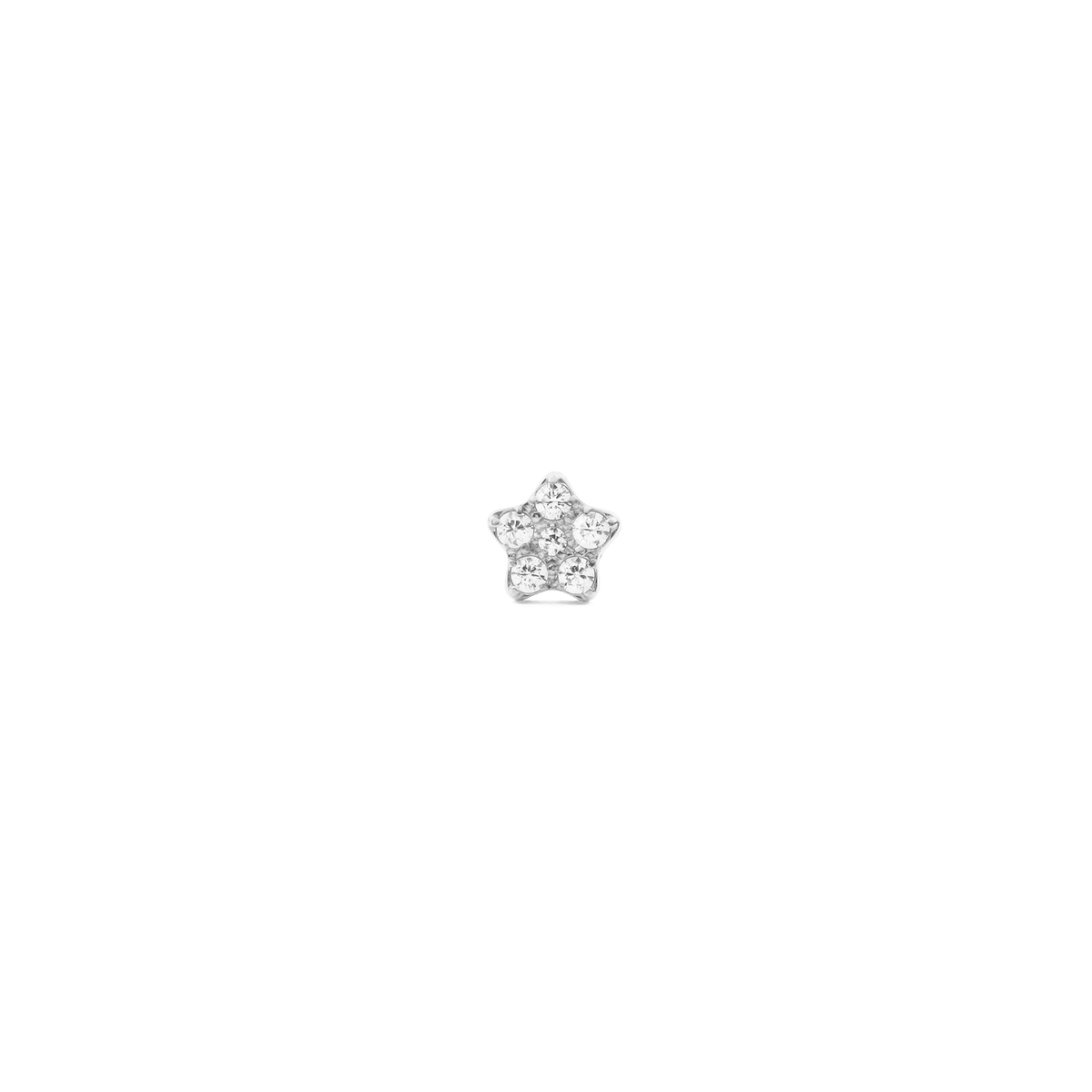 Crystal Star Stud Silver earring featuring a petite star shape set with six sparkling cubic zirconia crystals on a polished silver finish, shown against a black background.