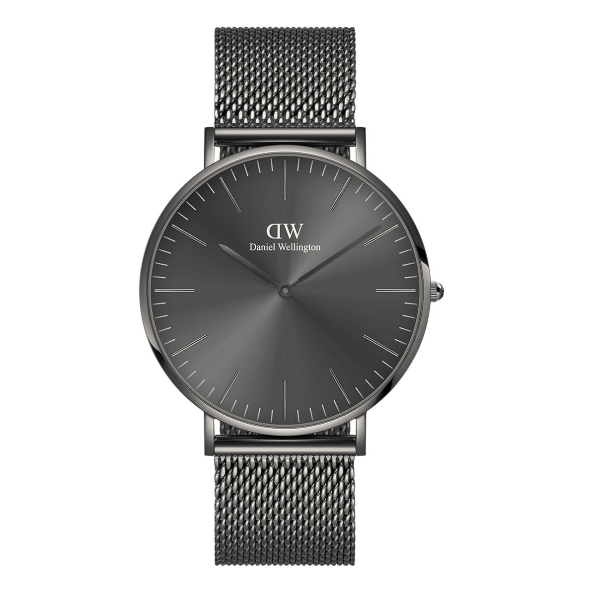 Classic Mesh Graphite watch with a graphite grey stainless steel mesh strap and minimalist sunray dial, featuring a 40mm case and monochrome finish suitable for everyday wear.