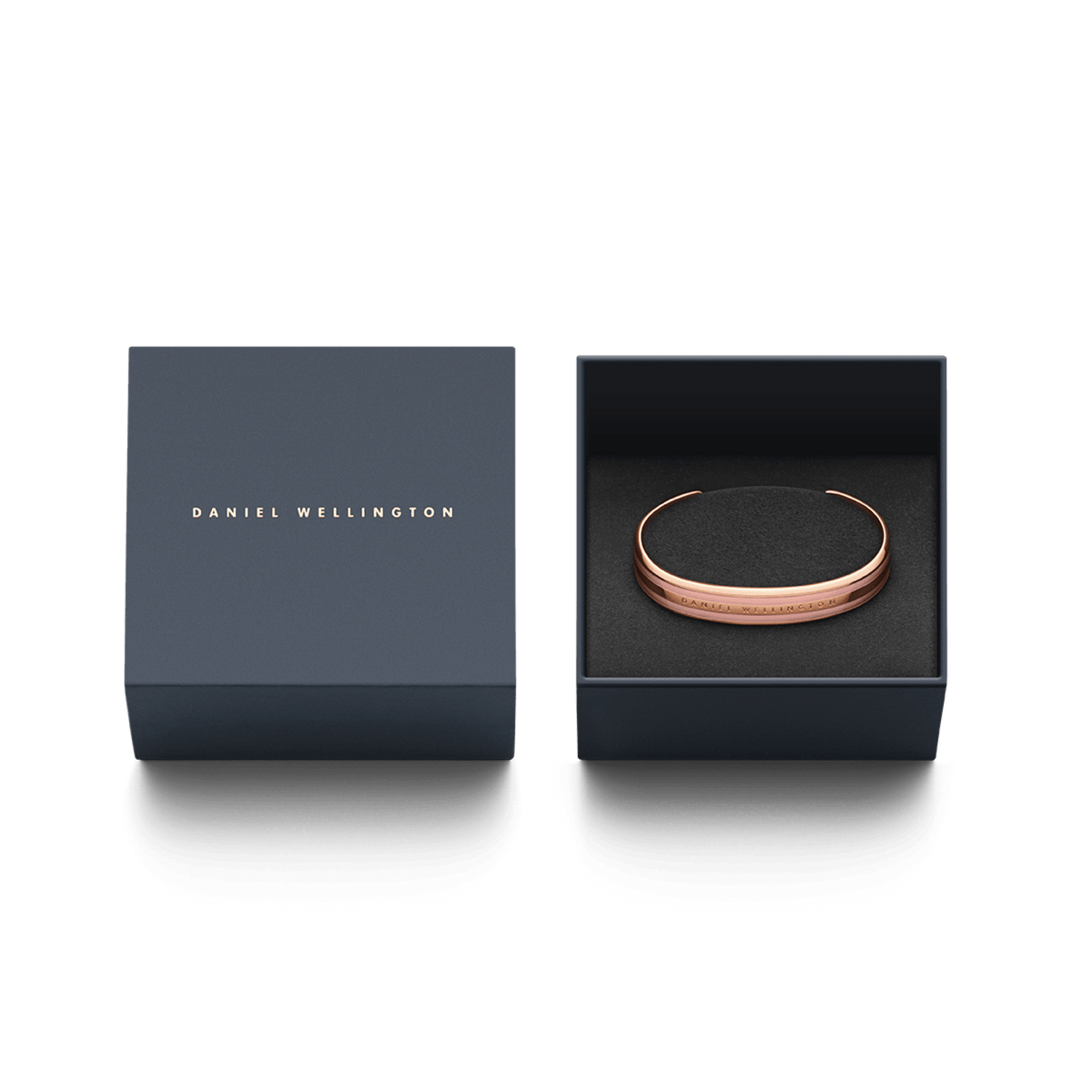 Emalie Bracelet Dusty Rose Rose Gold presented in a sleek Daniel Wellington gift box, highlighting its rose gold and pink enamel cuff design as a stylish jewellery gift option.