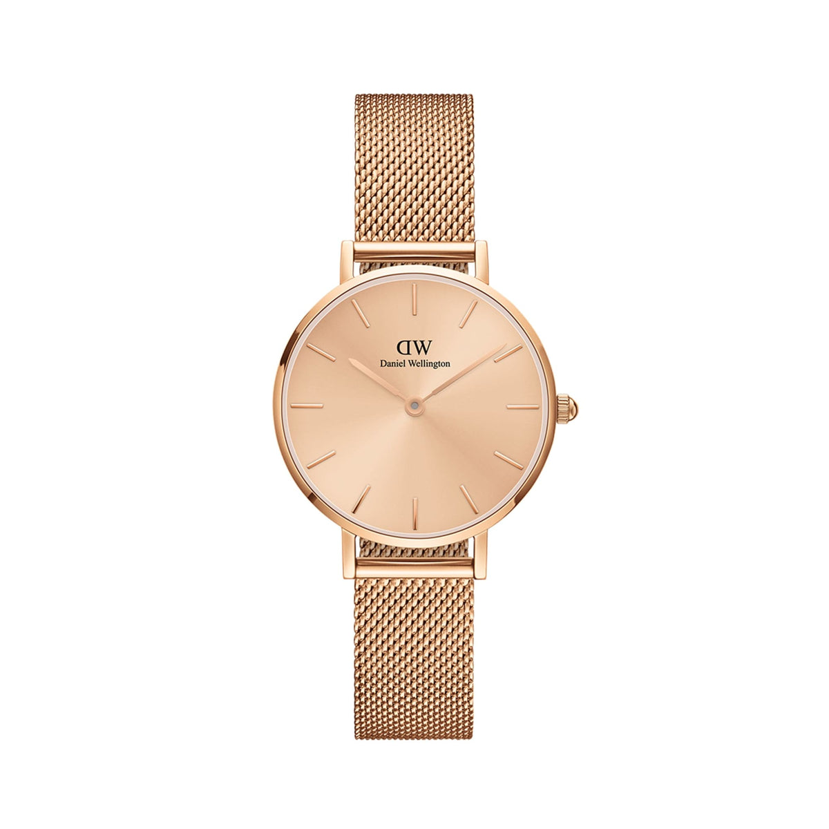 Petite Unitone Rose Gold watch with a minimalist rose gold dial and mesh strap, designed for comfortable daily wear and versatile styling.