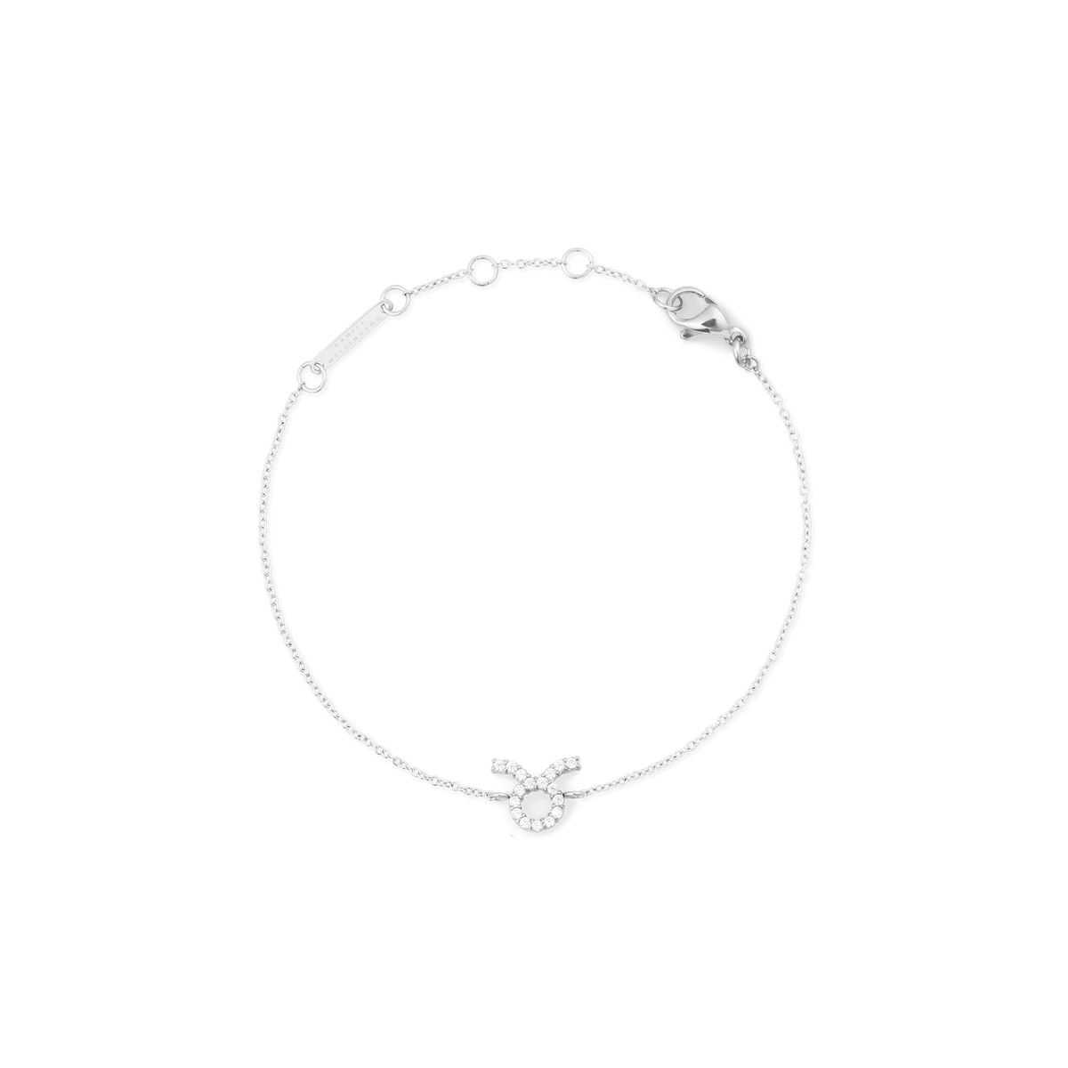 Crystal Zodiac Chain Bracelet Silver featuring a fine adjustable chain and a Taurus zodiac charm adorned with sparkling crystals, finished with a secure lobster clasp.