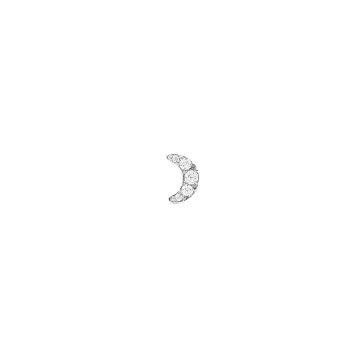 Crystal Moon Stud Silver earring featuring a petite crescent shape with sparkling cubic zirconia crystals and a polished silver finish.