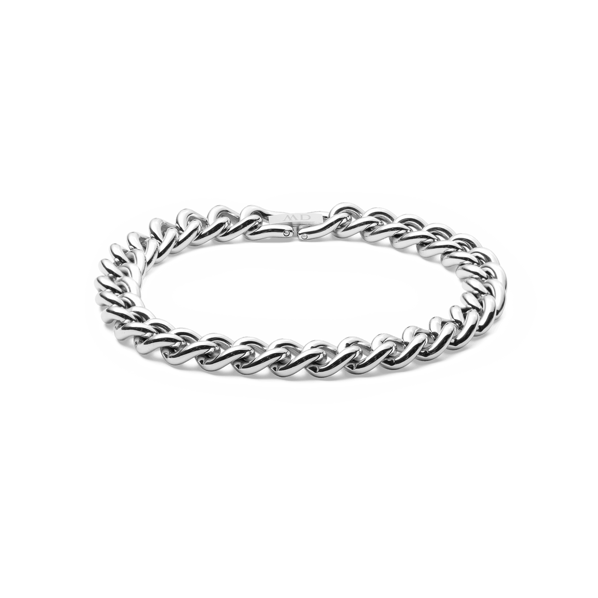 Chunky Chain Bracelet Silver featuring bold, polished stainless steel links and a secure fold-over clasp, designed for comfortable everyday wear and effortless stacking with other silver jewellery.