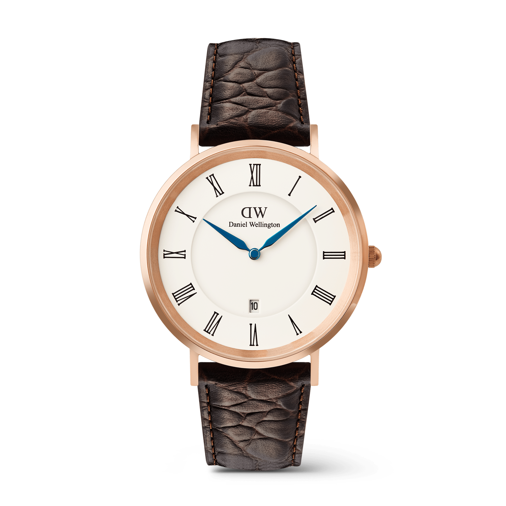 時計 DANIEL WELLINGTON Classic Roman Numerals Date Dark Brown Croc Belly Rose Gold
