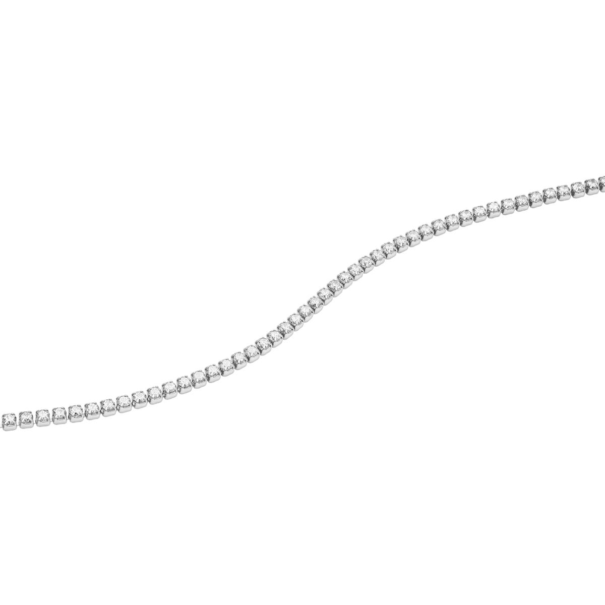 Classic Tennis Bracelet Silver with a delicate row of cubic zirconia crystals set in a slim, flexible stainless steel chain, highlighting its elegant and timeless design.