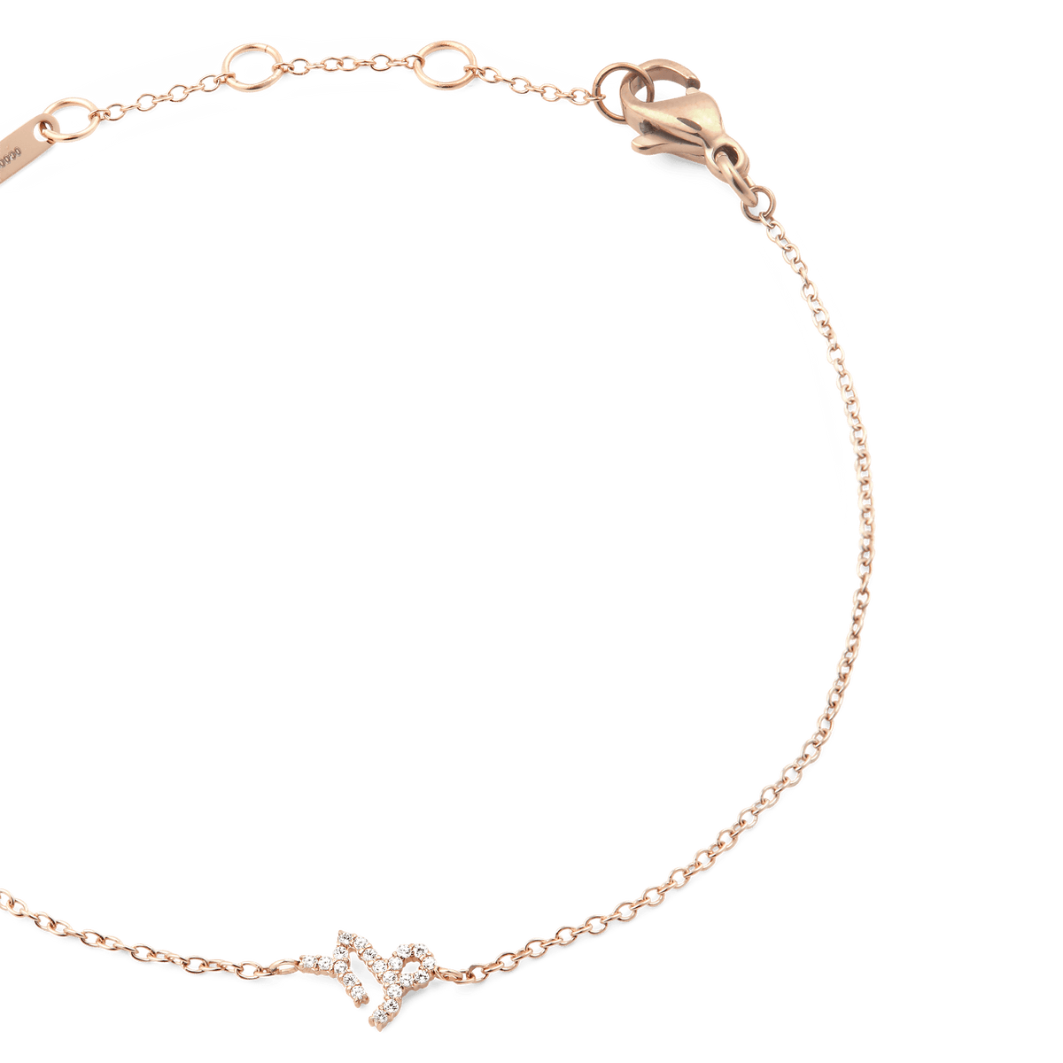 Crystal Zodiac Chain Bracelet Rose Gold with a slim rose gold chain, adjustable sizing rings, and a sparkling crystal zodiac pendant for a refined, personalised jewellery style.