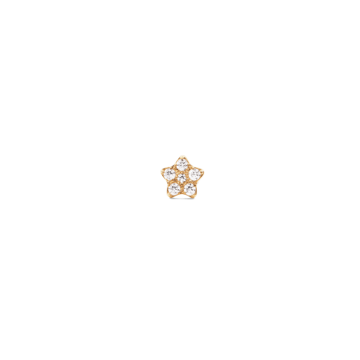 Crystal Star Stud Gold earring featuring a petite star shape with sparkling cubic zirconia crystals and a polished gold finish, shown against a black background.