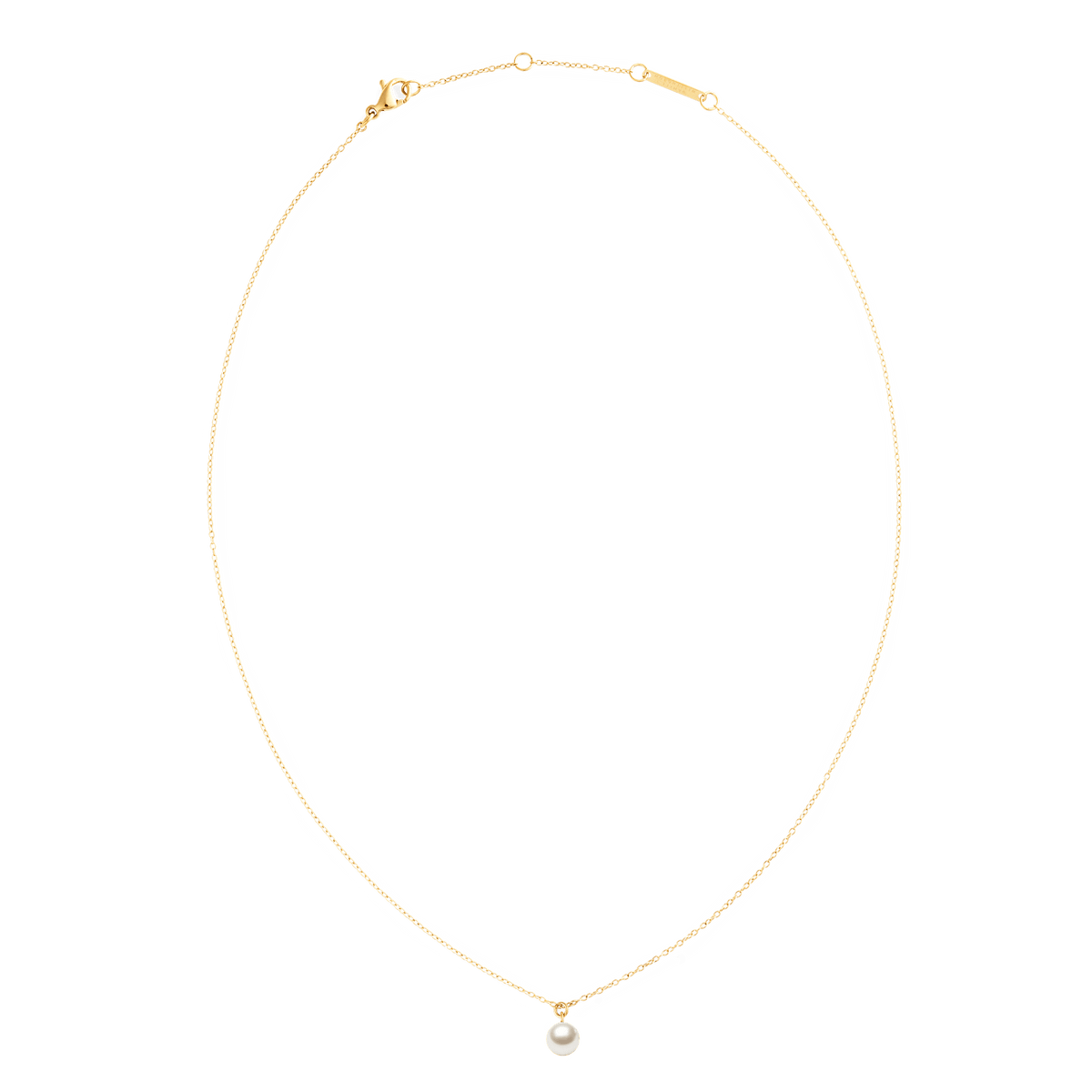 Pearl Necklace Gold with a single Swarovski glass pearl pendant on a fine, adjustable gold-toned chain, designed for a minimalist and elegant look.