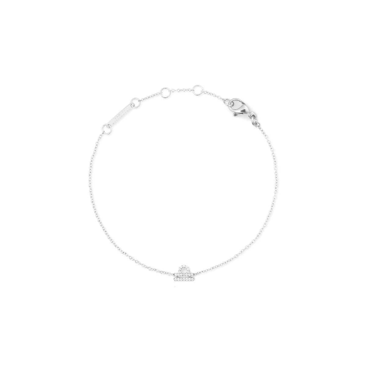 Crystal Zodiac Chain Bracelet Silver with a fine adjustable chain, featuring a Libra zodiac charm set with sparkling crystals and a secure lobster clasp.