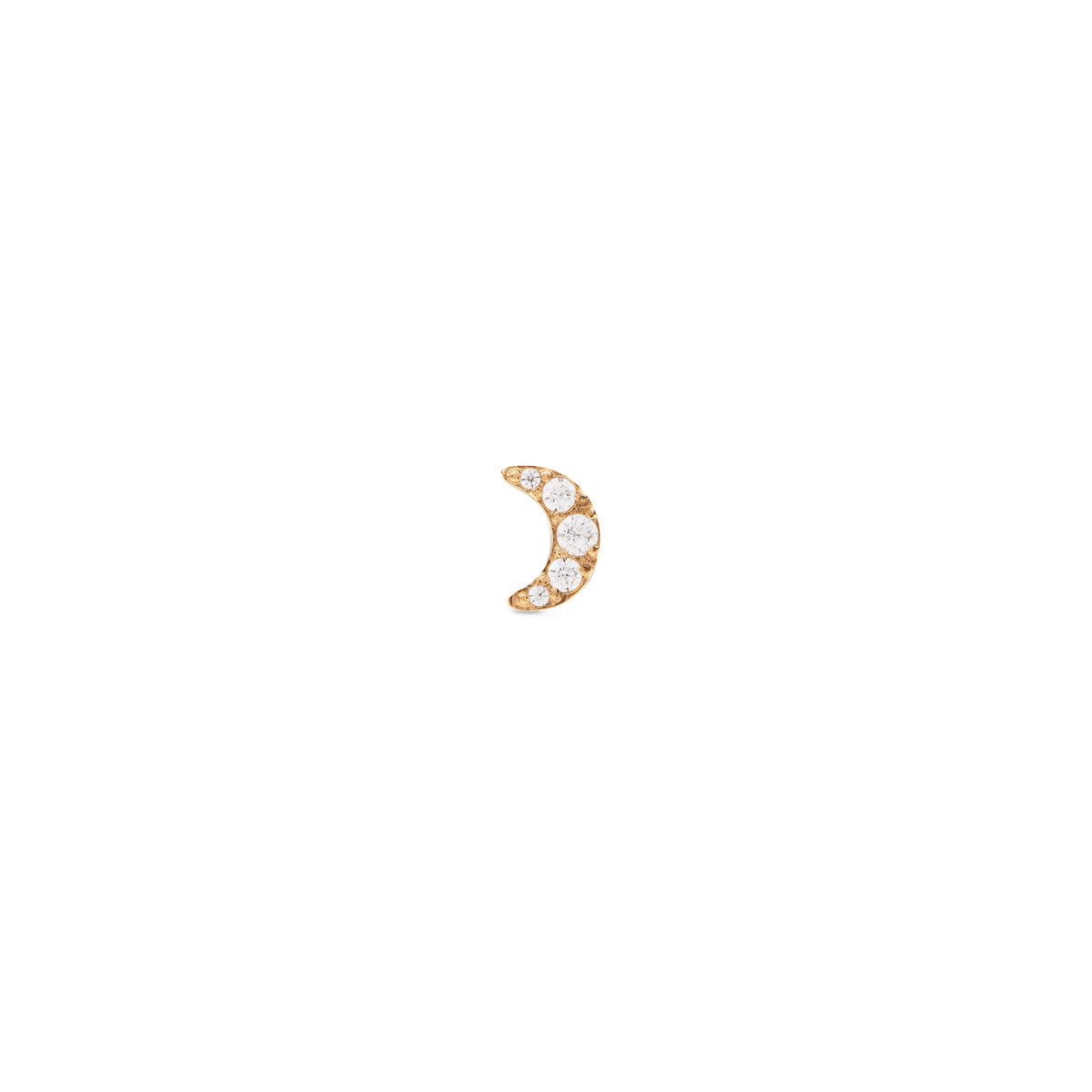 Crystal Moon Stud Gold earring in a petite crescent shape, featuring sparkling cubic zirconia crystals set in polished gold, ideal for minimalist jewellery styling.