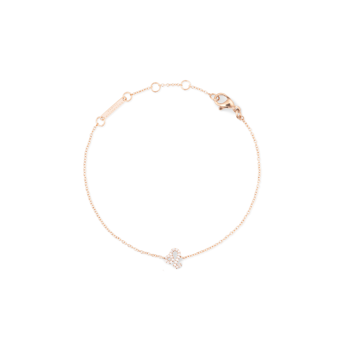 Rose gold chain bracelet with an adjustable fit, featuring a crystal-encrusted zodiac pendant for a refined and personalised jewellery accent.