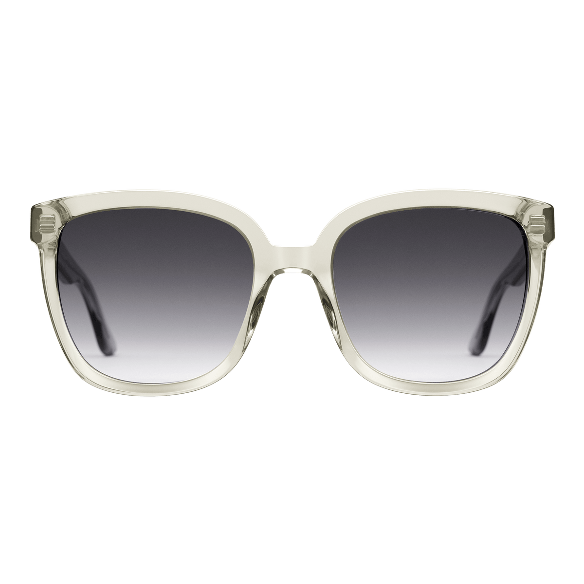 Grande Bio-Acetate Olive Olive sunglasses with an oversized square frame, clear olive bio-acetate construction, and black gradient UV400 lenses, shown from the front.