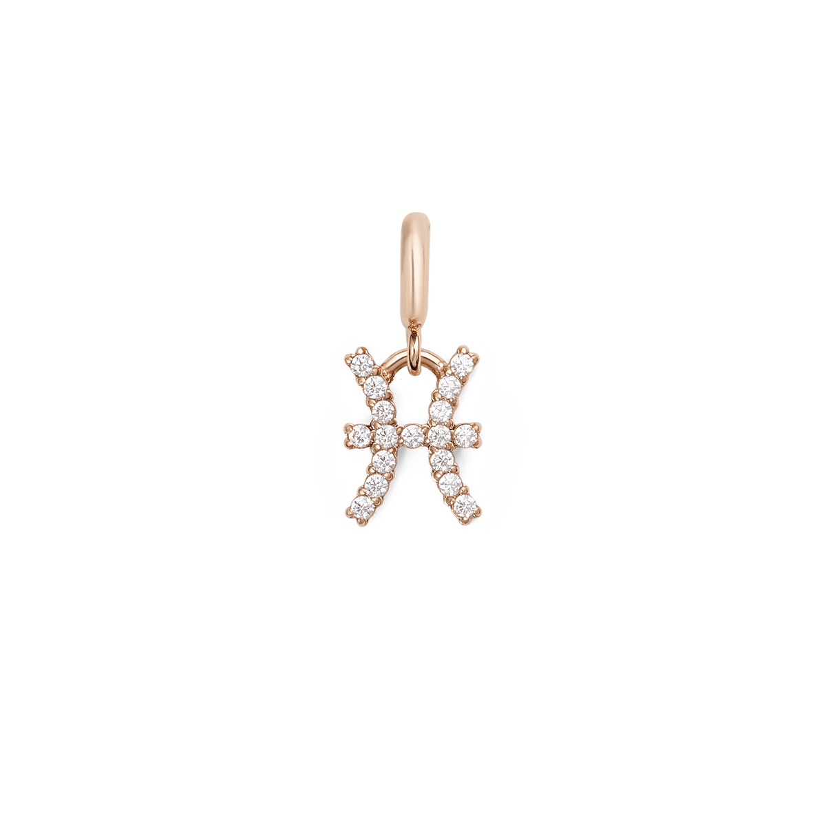 Zodiac Watch Charm Rose Gold featuring the Pisces zodiac symbol, crafted in rose gold and set with sparkling cubic zirconia crystals, designed for easy attachment to watches or bracelets.