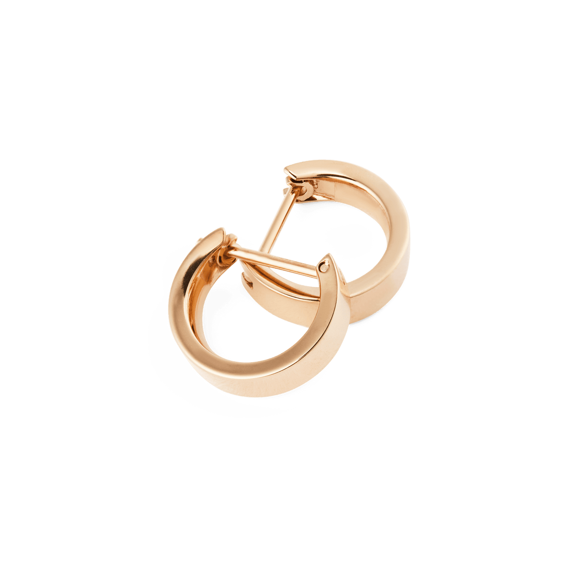 A pair of Daniel Wellington Line Earring Polished Rose Gold 3.5mm hoop earrings shown with their latch-back closure, featuring a compact, minimalist design and a polished rose gold finish.