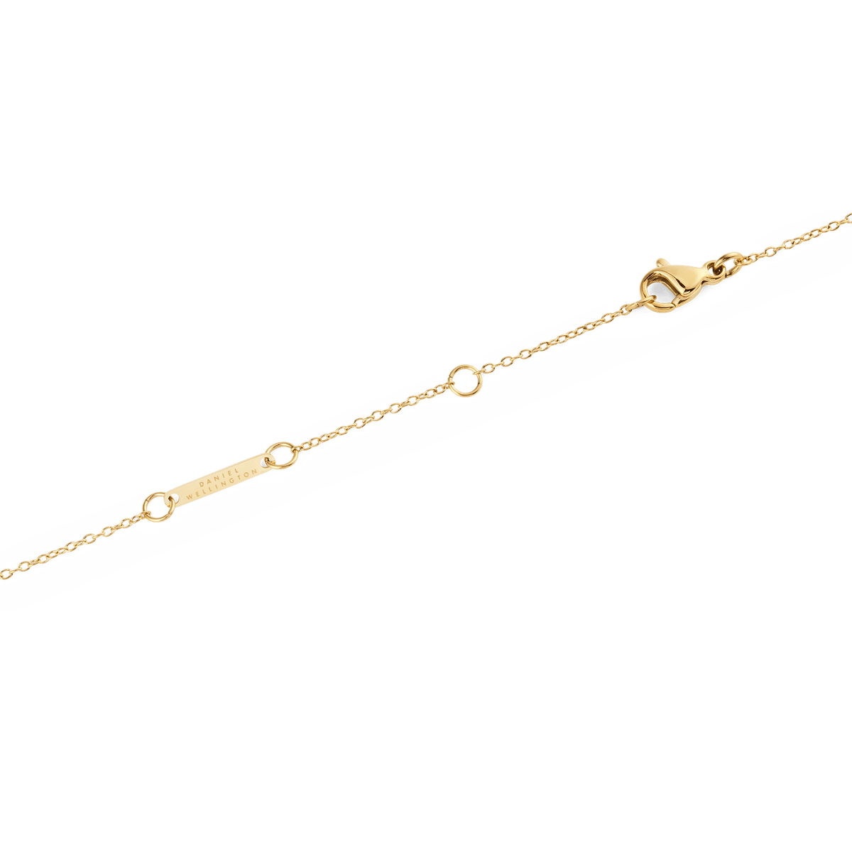 Close-up of the Mirelle Solitaire Necklace Gold showing the adjustable gold chain with multiple fastening loops and a secure clasp, highlighting the fine craftsmanship and delicate finish.
