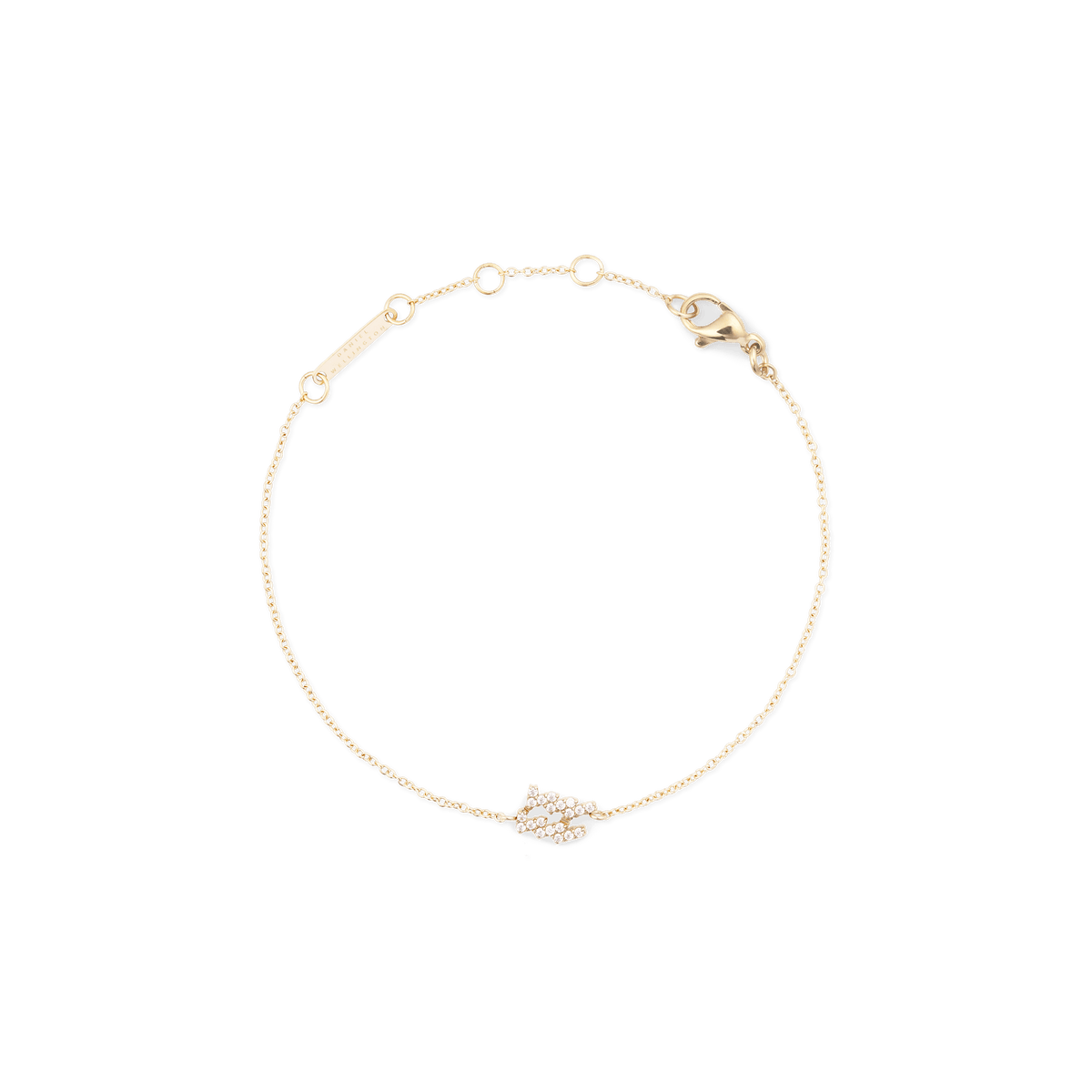 Crystal Zodiac Chain Bracelet Gold with a slim gold chain, adjustable sizing rings, and a sparkling crystal zodiac charm, finished with a lobster clasp for a secure fit.