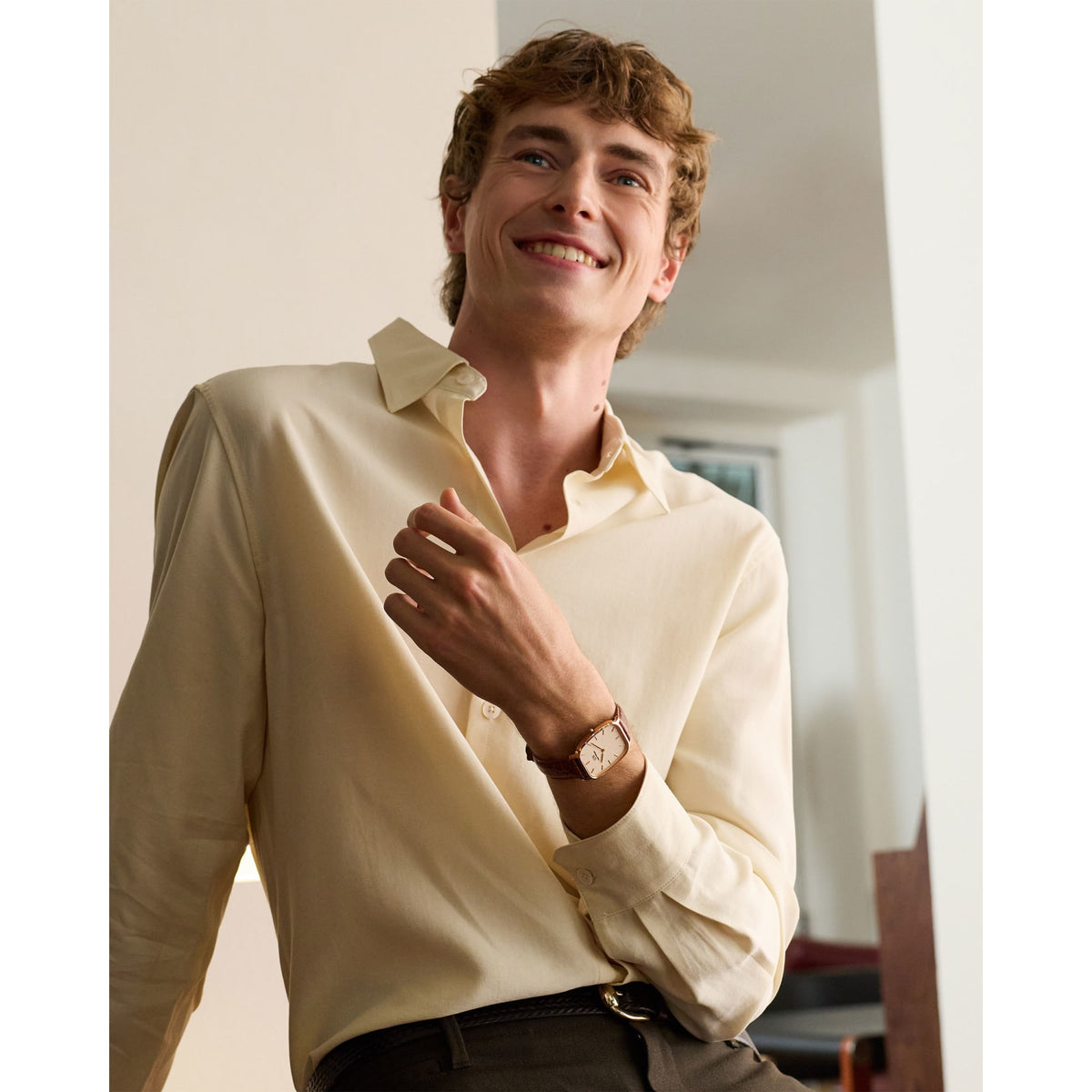 Marlon Brown Croc Belly Linen Rose Gold