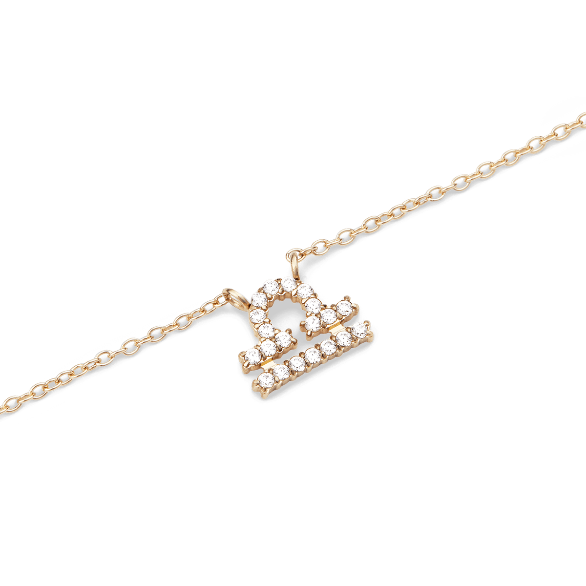 Crystal Zodiac Chain Necklace Gold featuring a Libra zodiac pendant adorned with sparkling crystals on a fine gold chain, crafted for a refined and modern style.