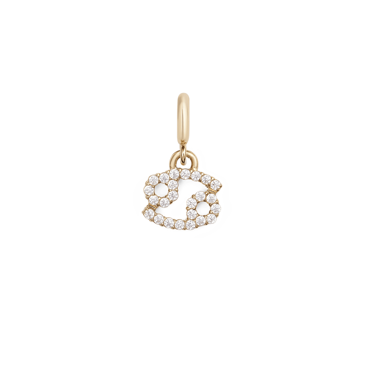 Gold Cancer zodiac watch charm featuring the crab symbol, set with sparkling cubic zirconia crystals in a secure claw setting for versatile use with watches, bracelets, or jewellery stacks.