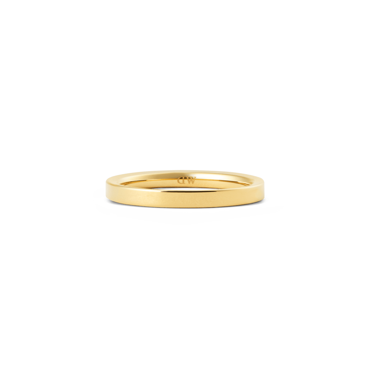 Line Ring Polished Gold 2.5mm shown from the side, highlighting its slim, minimalist gold band and polished finish for a refined, understated look.