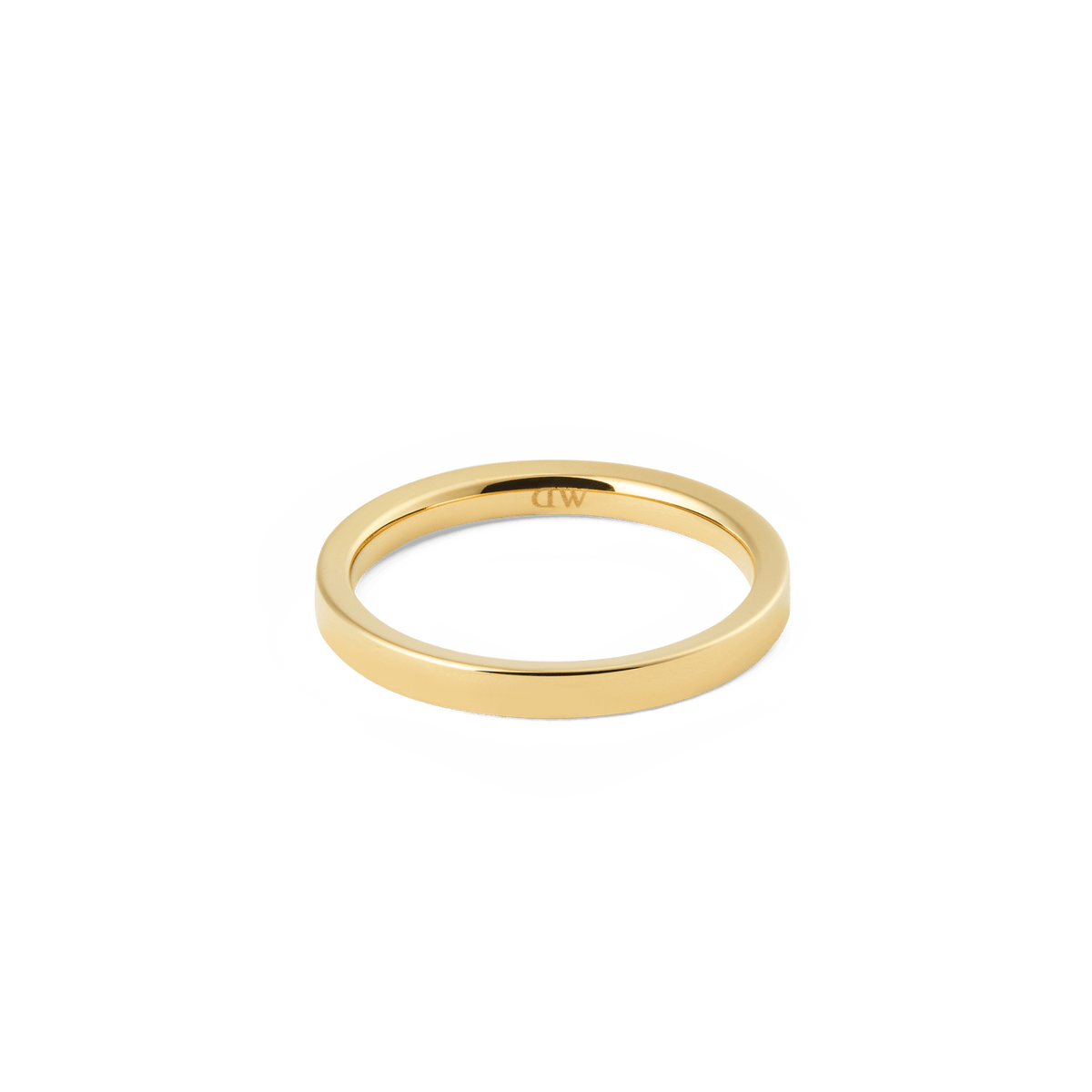 Line Ring Polished Gold 2.5mm displayed flat, featuring a slim gold band with a polished finish and minimalist design, ideal for everyday elegance.