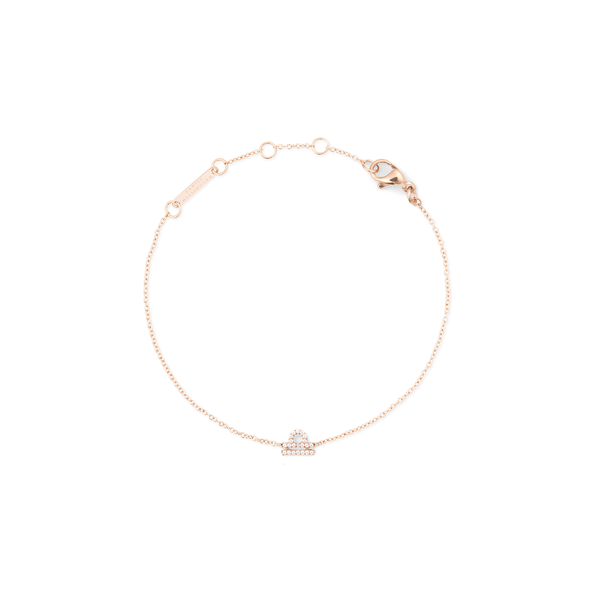 Crystal Zodiac Chain Bracelet Rose Gold featuring a slim rose gold chain with an adjustable clasp and a sparkling crystal Libra zodiac pendant, designed for comfortable everyday wear.