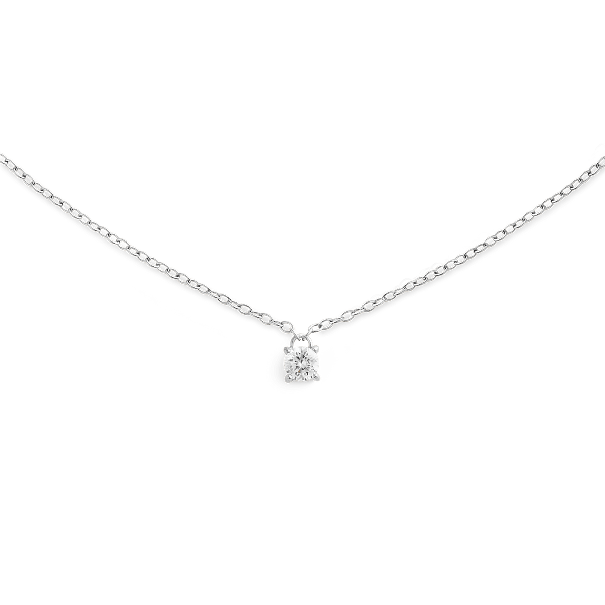 Delicate Mirelle Solitaire Necklace Silver featuring a petite white cubic zirconia stone set on a fine, polished silver chain for a minimalist and elegant look.