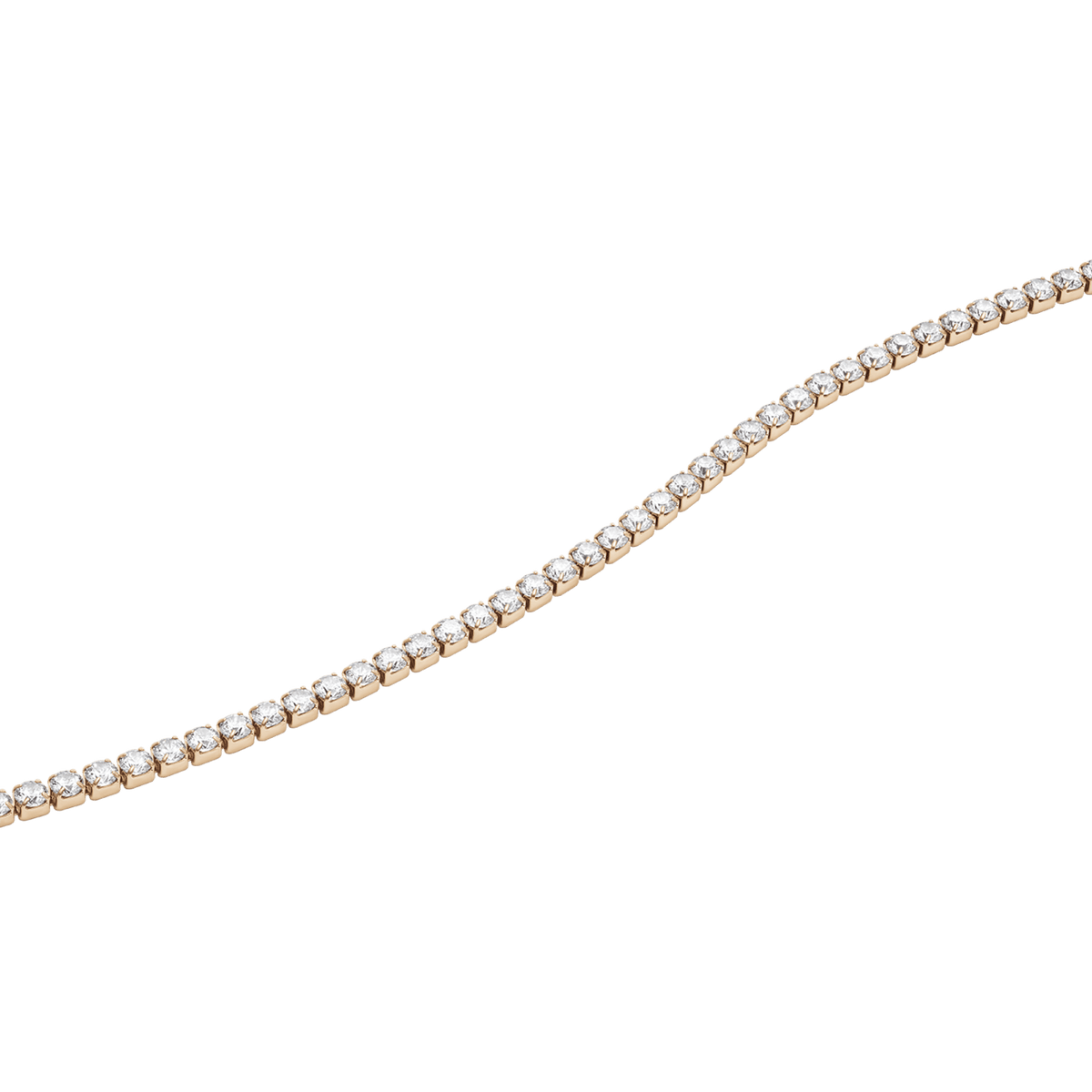 Close-up of the Classic Tennis Necklace Rose Gold, highlighting the individually set sparkling stones and the elegant rose gold chain.