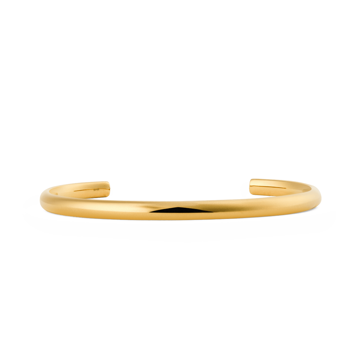Minimalist Arch Cuff Gold 4mm bracelet with a softly rounded shape, mirror-polished gold finish, and open-ended adjustable design, crafted from stainless steel and PVD plated gold.