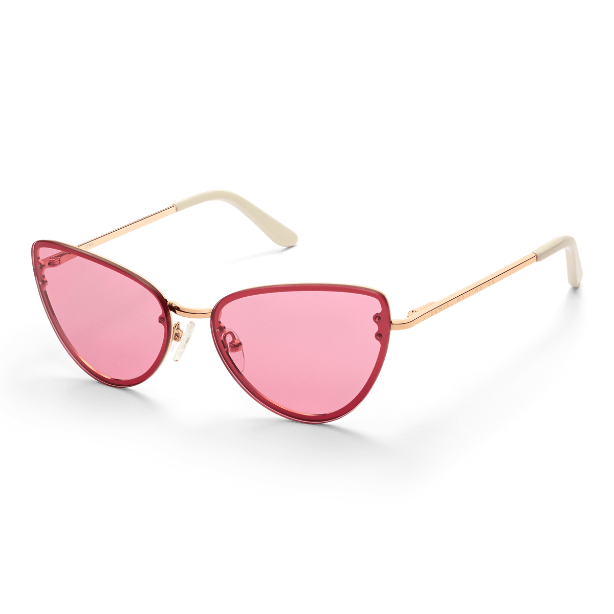 Lynx Steel Pink Gradient Rose Gold sunglasses with a rose gold stainless steel cat eye frame, pink gradient nylon lenses, and comfortable acetate temple tips.