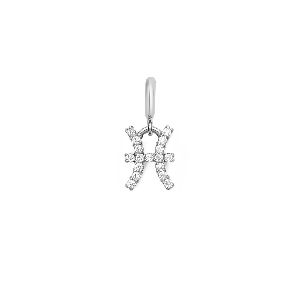 Pisces zodiac watch charm in polished silver, featuring sparkling cubic zirconia crystals and a stainless steel clasp, designed for Daniel Wellington watches or bracelets.