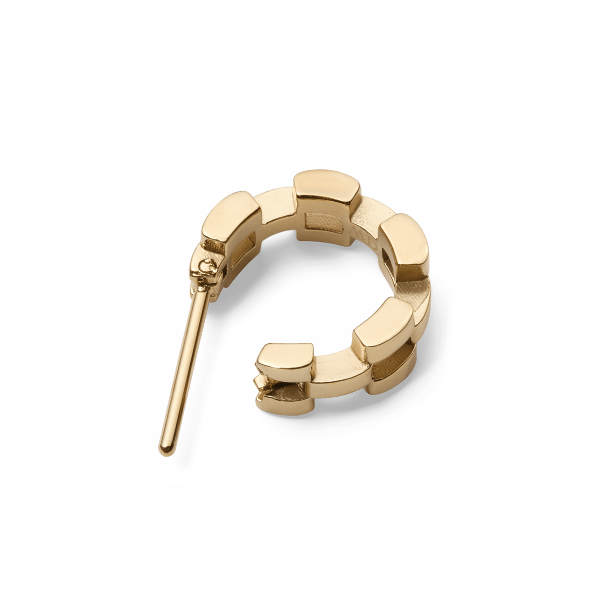 Daniel Wellington 3-Link Earrings Gold shown from above, highlighting the geometric open link design and polished gold finish with a secure stud closure.