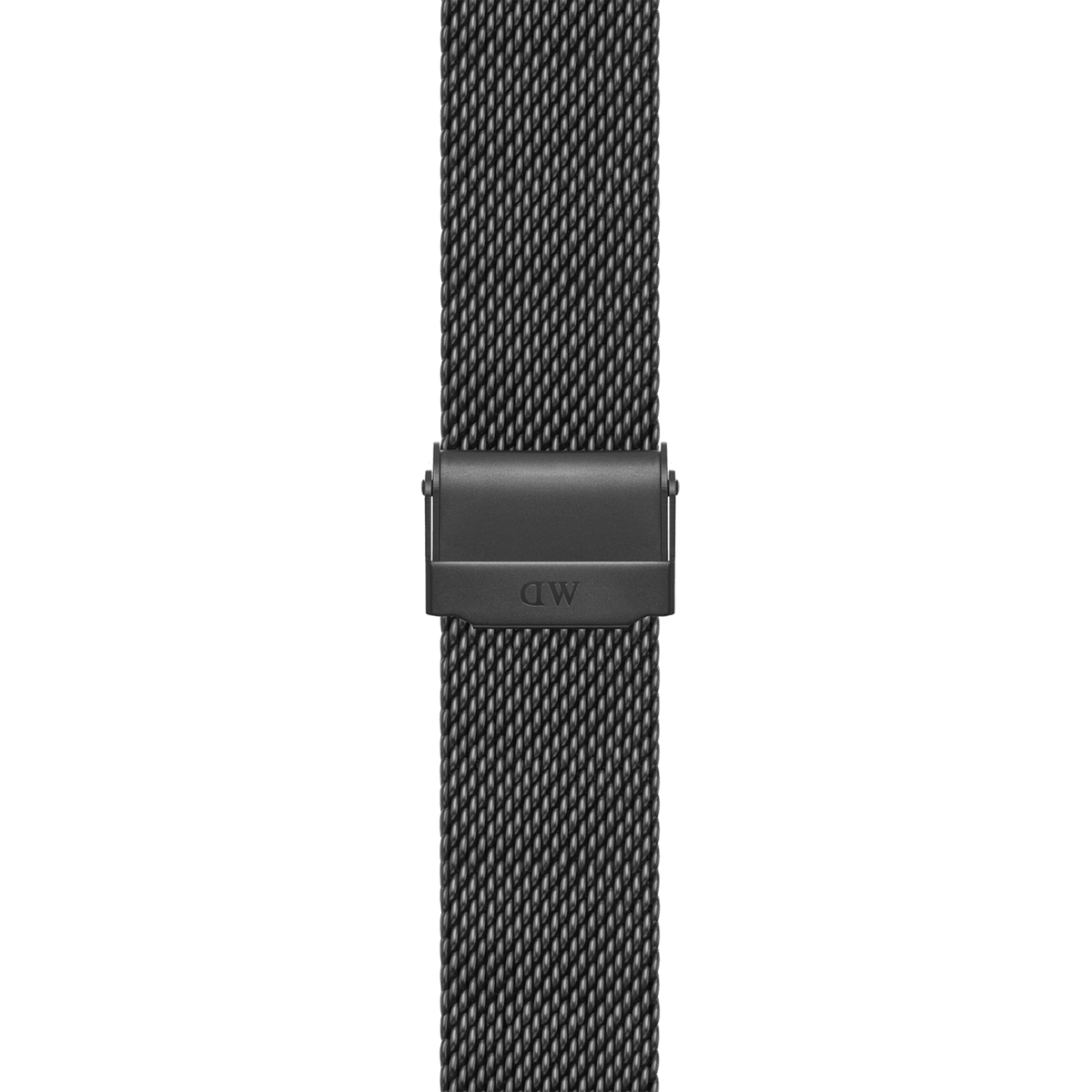 Smartwatch Strap Sandblasted Mesh Black featuring a close-up of the adjustable clasp and fine sandblasted black stainless steel mesh, designed for comfort and a secure fit.