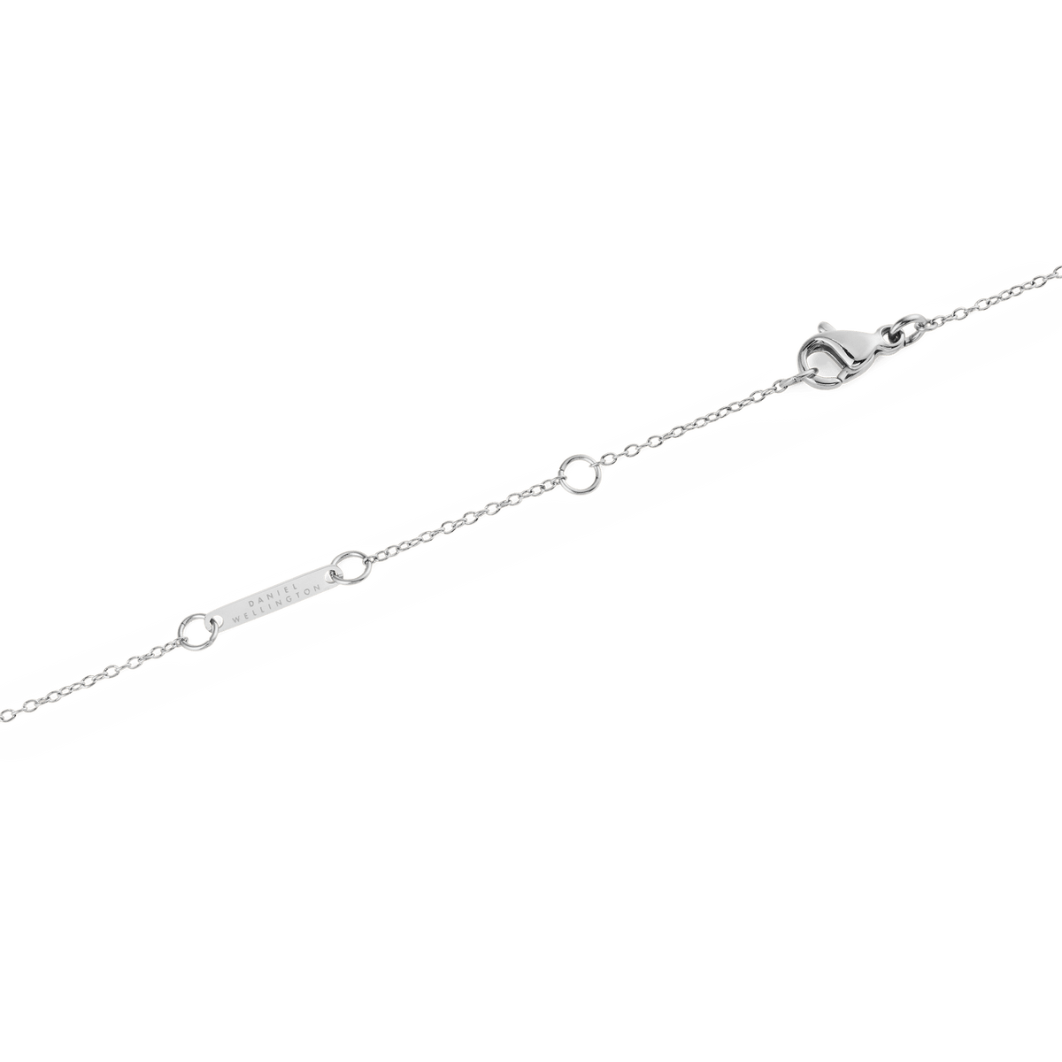 Close-up of the Mirelle Solitaire Necklace Silver showing the adjustable silver chain with multiple fastening loops and a secure clasp for a custom fit.