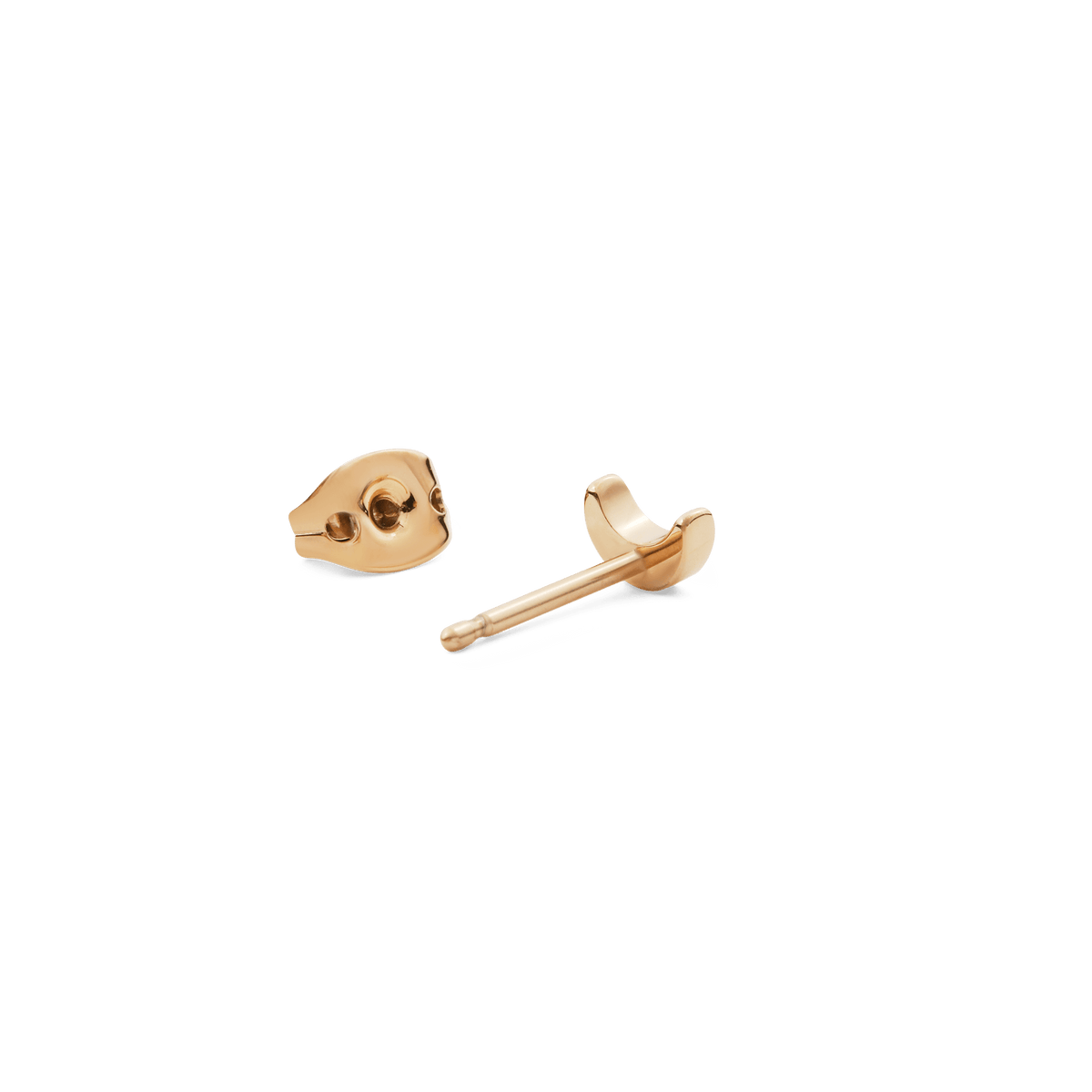 Moon Stud Gold earring with a petite crescent shape, polished gold finish, and secure backing, crafted from stainless steel for comfortable daily wear.