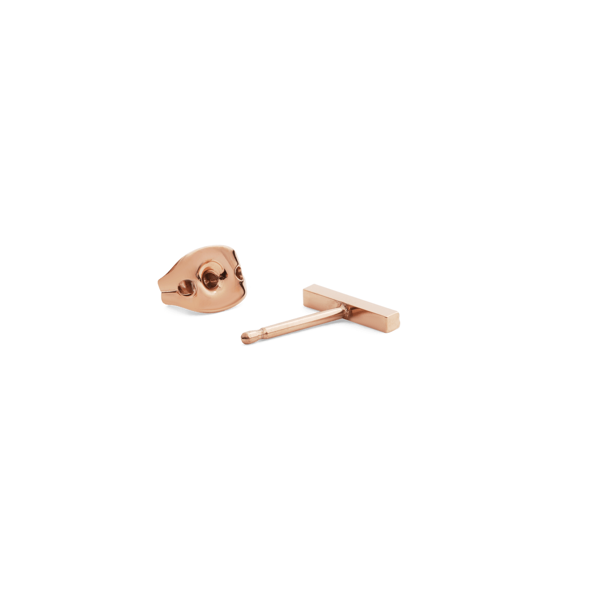Crystal Bar Stud Rose Gold earring shown with its butterfly back, highlighting the slim rose gold bar and minimalist post design for secure, comfortable wear.