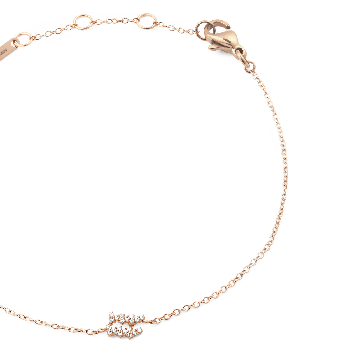 Crystal Zodiac Chain Bracelet Rose Gold with a slim rose gold chain, adjustable sizing rings, and a sparkling crystal zodiac pendant for a refined and personalised jewellery accent.