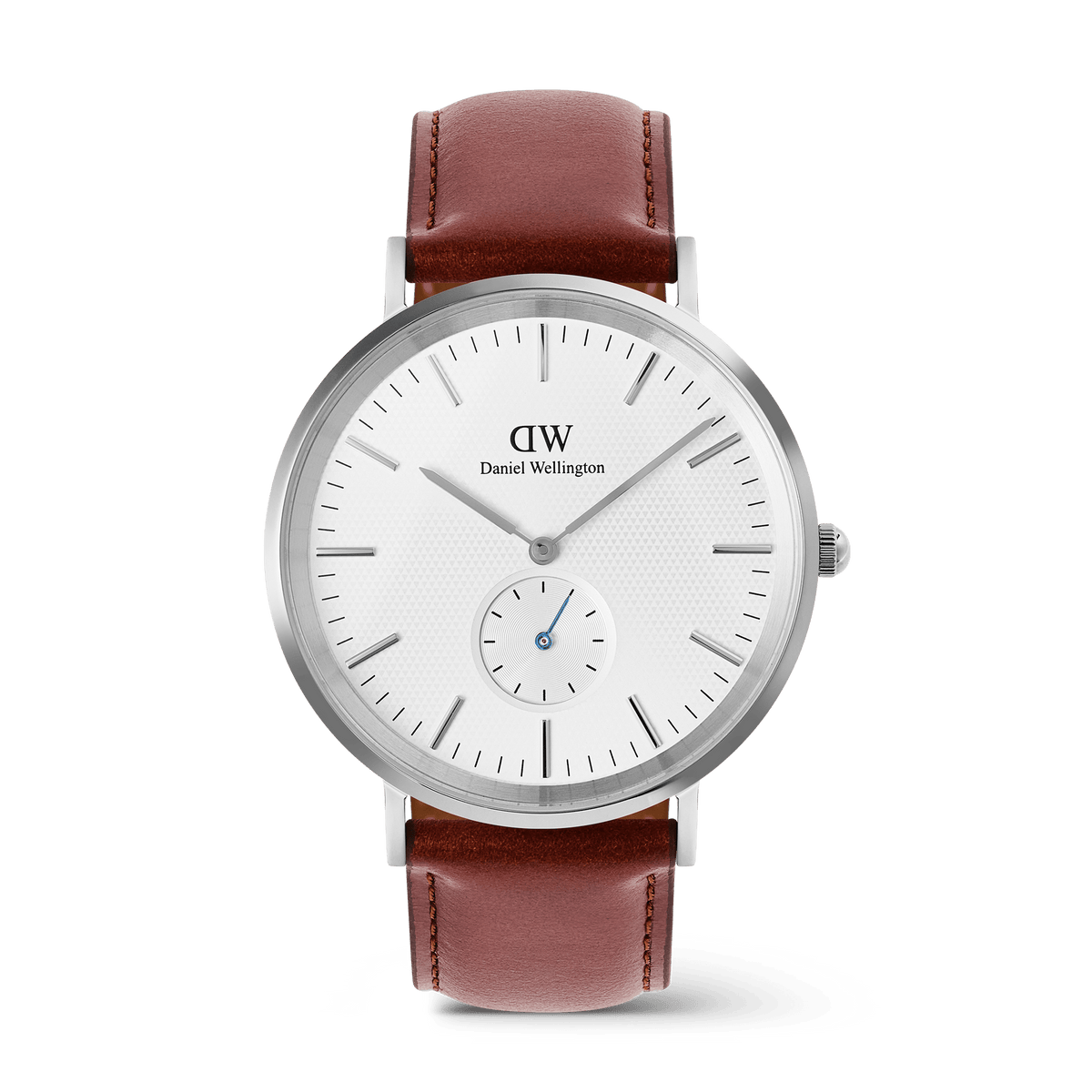Classic Multi-Eye St Mawes Off-white Sunray Silver men's watch with a round silver case, minimalist markers, blue-tinted sub-second hand, and a stitched brown leather strap.