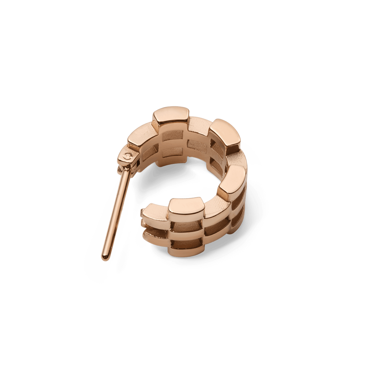 Daniel Wellington 5-Link Earring Rose Gold shown from above, highlighting the open link pattern, mini hoop shape, and polished rose gold finish.