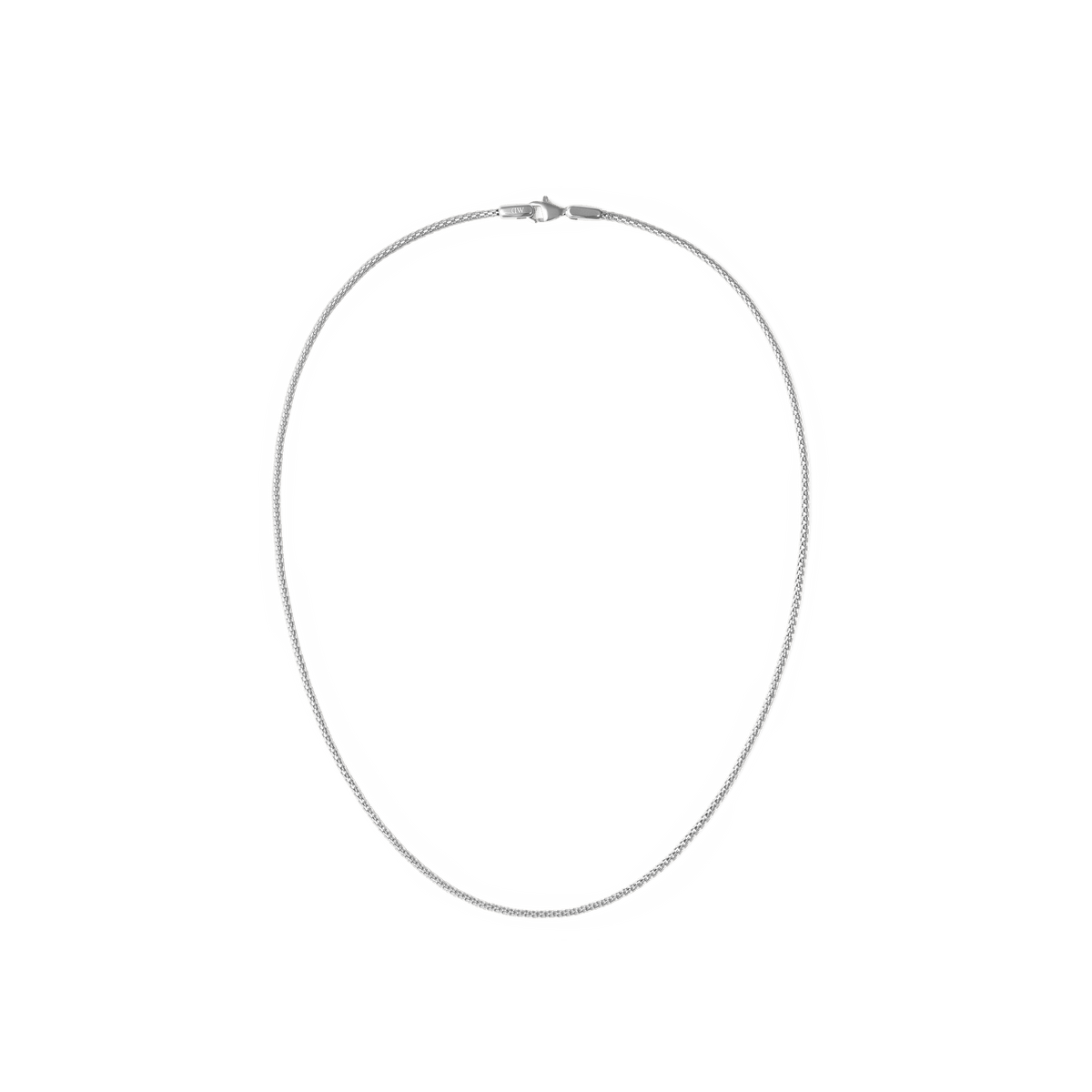 Slim silver mesh necklace with a polished finish and secure lobster clasp, featuring a minimalist design that sits neatly at the collarbone.