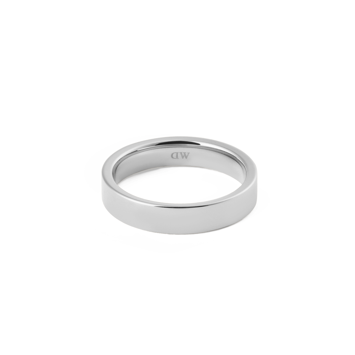 Classic Line Ring Polished Silver 4.5mm with a smooth, reflective finish and minimalist design, featuring a discreet logo engraved inside the band.