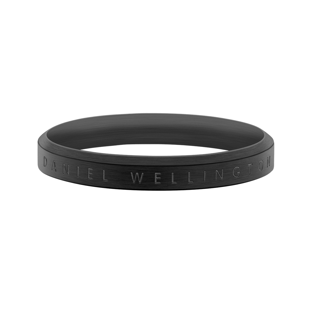 Classic Ring Black featuring a brushed stainless steel band with Daniel Wellington engraved branding, showcasing its minimalist design and deep black finish suitable for both men and women.