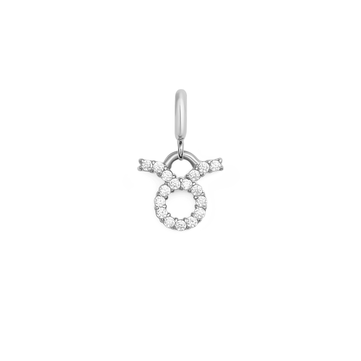 Taurus zodiac watch charm in polished silver, featuring sparkling cubic zirconia crystals and a minimalist design, ideal for adding a personalised touch to Daniel Wellington watches or bracelets.