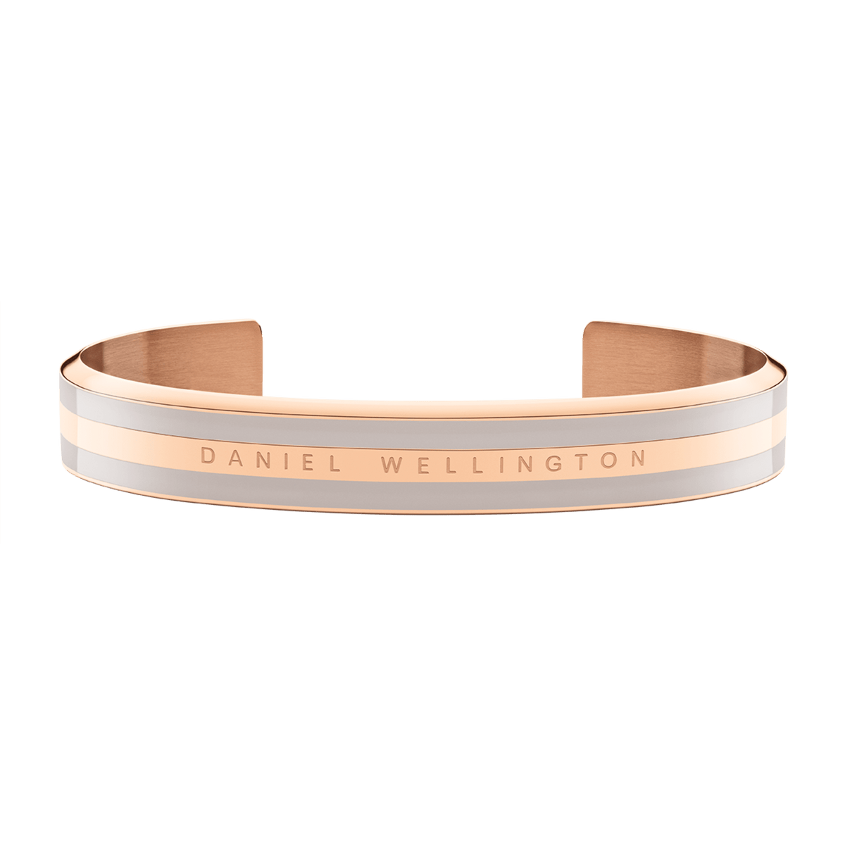 Emalie Bracelet Desert Sand Rose Gold features a wide rose gold cuff with desert sand enamel and Daniel Wellington branding, showcasing a modern minimalist style ideal for everyday wear.