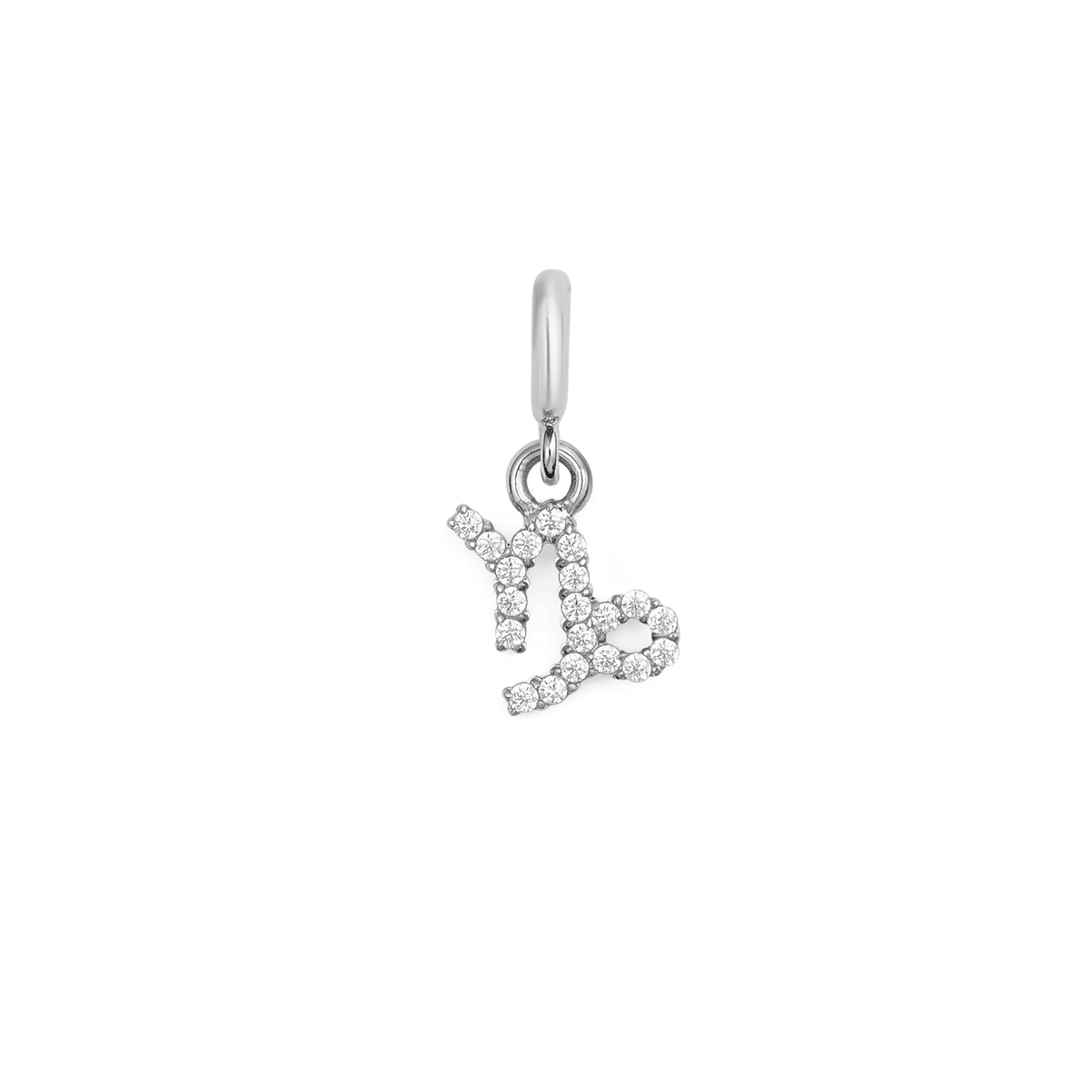 Capricorn zodiac watch charm in polished silver, featuring a sparkling astrological symbol with cubic zirconia crystals, crafted for Daniel Wellington watches or bracelets.